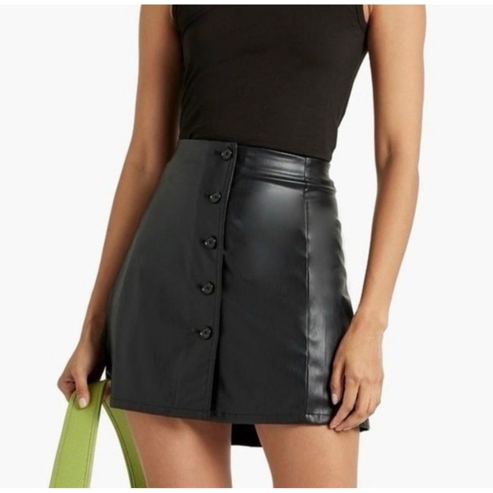 NWOT ATM Anthony Thomas Melillo Faux Leather Button Mini Skirt 12 MSRP $325